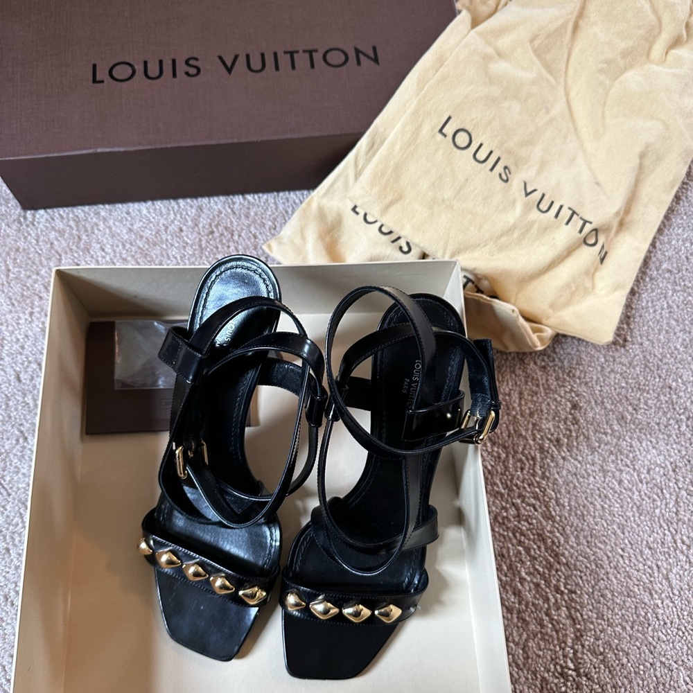 Louis Vuitton Leather Slingback Sandals, Black, Size 39